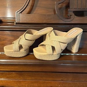 Antonio Melani Women's Raffia Braided Woven Platform Wedge Heels Sandal